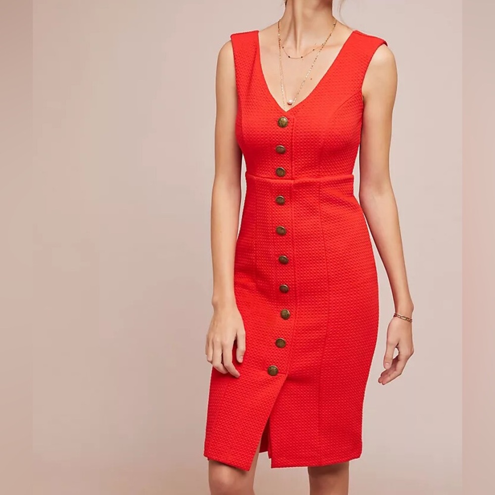 Maeve Red Button-Front Midi Dress size XS